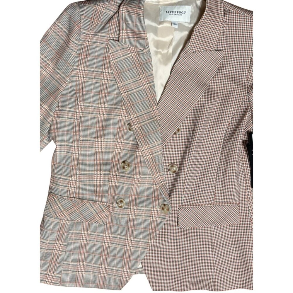 NEW LIVERPOOL Glen Plaid Half & Half Blazer Coat Jacket Size L Lava Flow - Picture 7 of 7